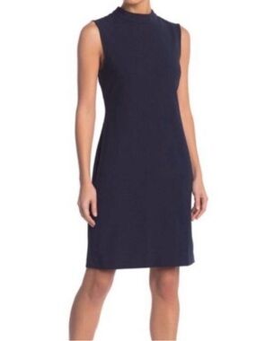 Sharagano New York Deep Navy Mock Neck Sheath Dress Size 16 NWT